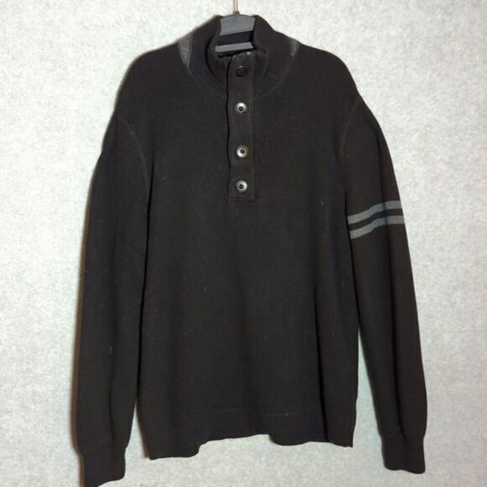 MARTIN OSA Mock 1/4 zip Sweater Black‎ Gray Mens Large Y2K Metal Buttons Ribbed